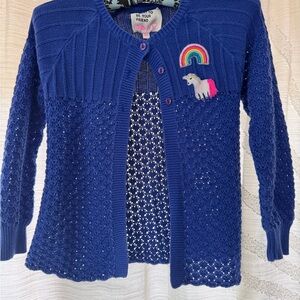 Mim-Pi Girls Blue Unicorn Rainbow Sweater. Size 8-9